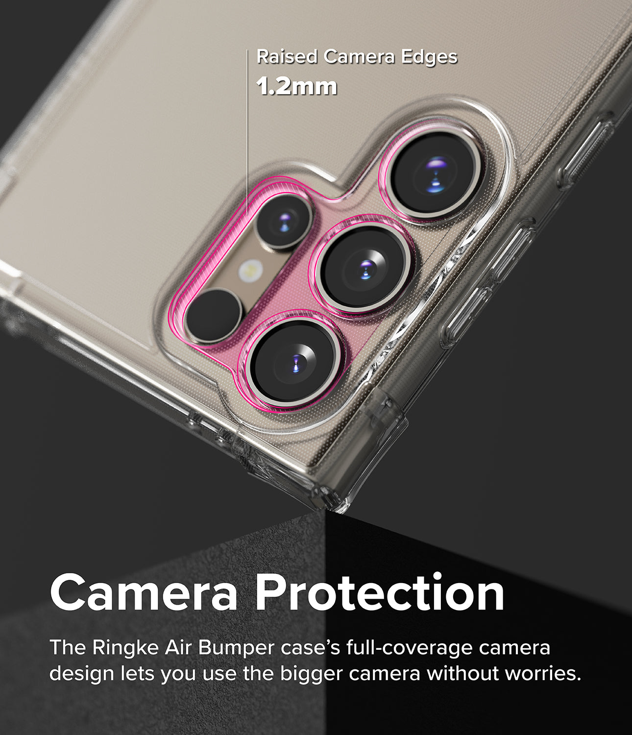 Galaxy S24 Ultra Case | Air Bumper - Camera Protection. The Ringke Air Bumper case's full-coverage camera design lets you use the bigger camera without worries.