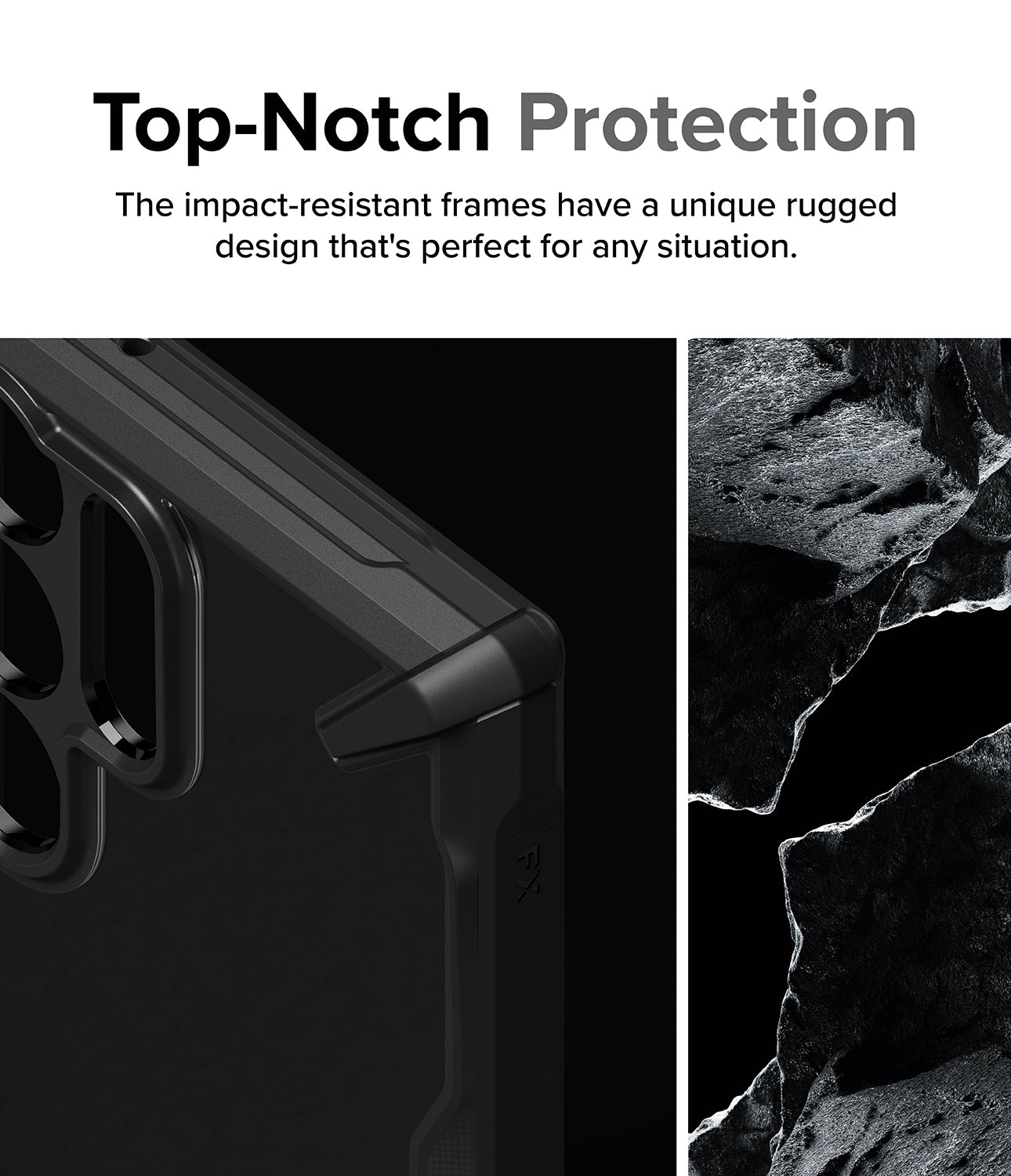 Galaxy S24 Ultra Case | Fusion-X - Black - Top-Notch Protection. The impact-resistant frames have a unique rugged design that's perfect for any situation.
