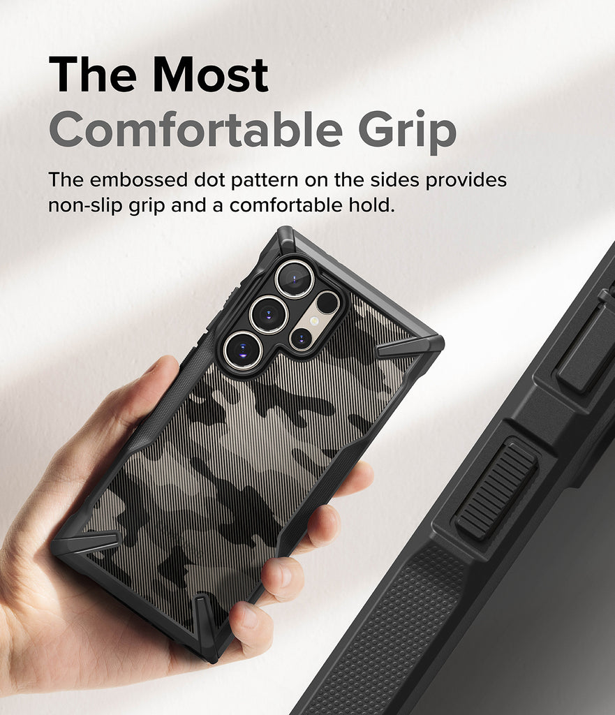 Galaxy S24 Ultra Case | Fusion-X - The Most Comfortable Grip. The embossed dot pattern on the sides provides non-slip grip and a comfortable hold