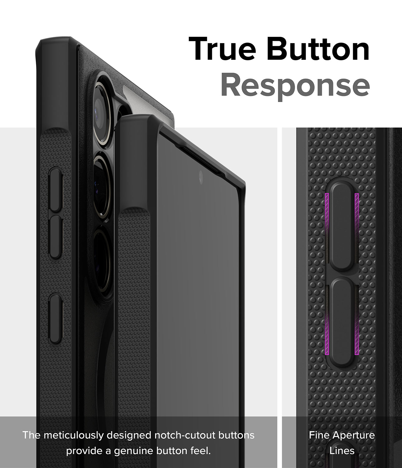 Galaxy S24 Ultra Case | Fusion Bold Magnetic Matte - True Button Response. The meticulously designed notch-cutout buttons provide a genuine button feel. Fine Aperture Lines.