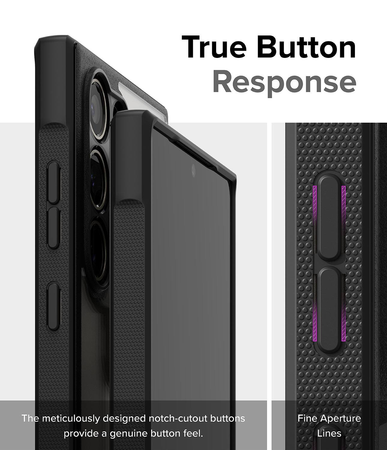 Galaxy S24 Ultra Case | Fusion Bold - True Button Response. The meticulously designed notch-cutout buttons provide a genuine button feel. Fine Aperture Lines.