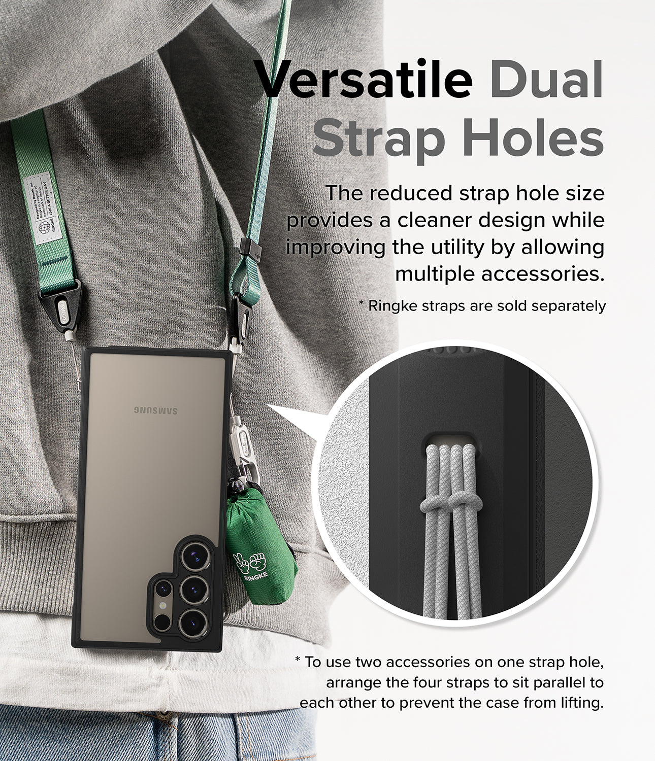 Galaxy S24 Ultra Case | Fusion Bold - Versatile Dual Strap Holes. The reduced strap hole size provides a cleaner design while improving the utility by allowing multiple accessories. 