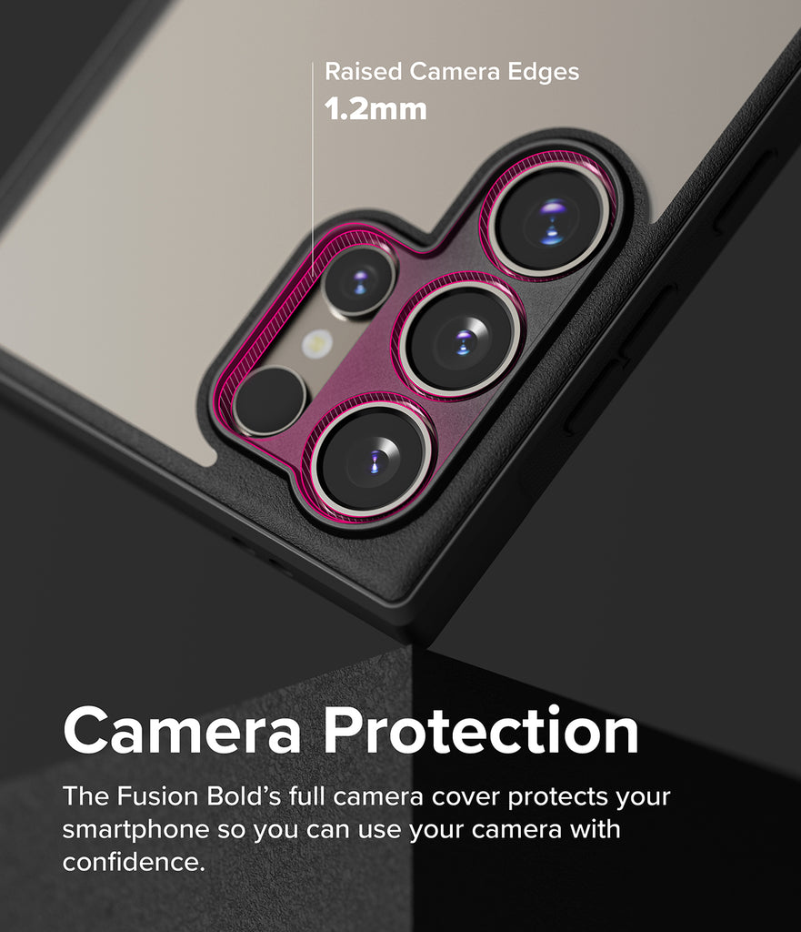 Galaxy S24 Ultra Case | Fusion Bold - Camera Protection. The Fusion Bold's full camera cover protects your smartphone so you can use your camera with confidence.