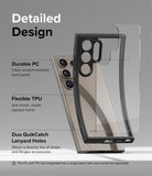 Galaxy S24 Ultra Case | Fusion Bold - Detailed Design. Clear, scratch-resistant back-panel with durable PC. Anti-shock, elastic opaque frame with flexible TPU. Duo QuikCatch Lanyard Holes to attach a diverse mix of straps and Ringke accessories.