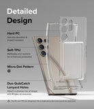 Galaxy S24 Ultra Case | Fusion Card - Detailed Design. Anti-discoloration and impact-resistant with Hard PC. Malleable and resilient for enhanced protection with Soft TPU. Micro-Dot Pattern. Duo QuikCatch Lanyard Holes to attach a diverse mix of straps and Ringke accessories.