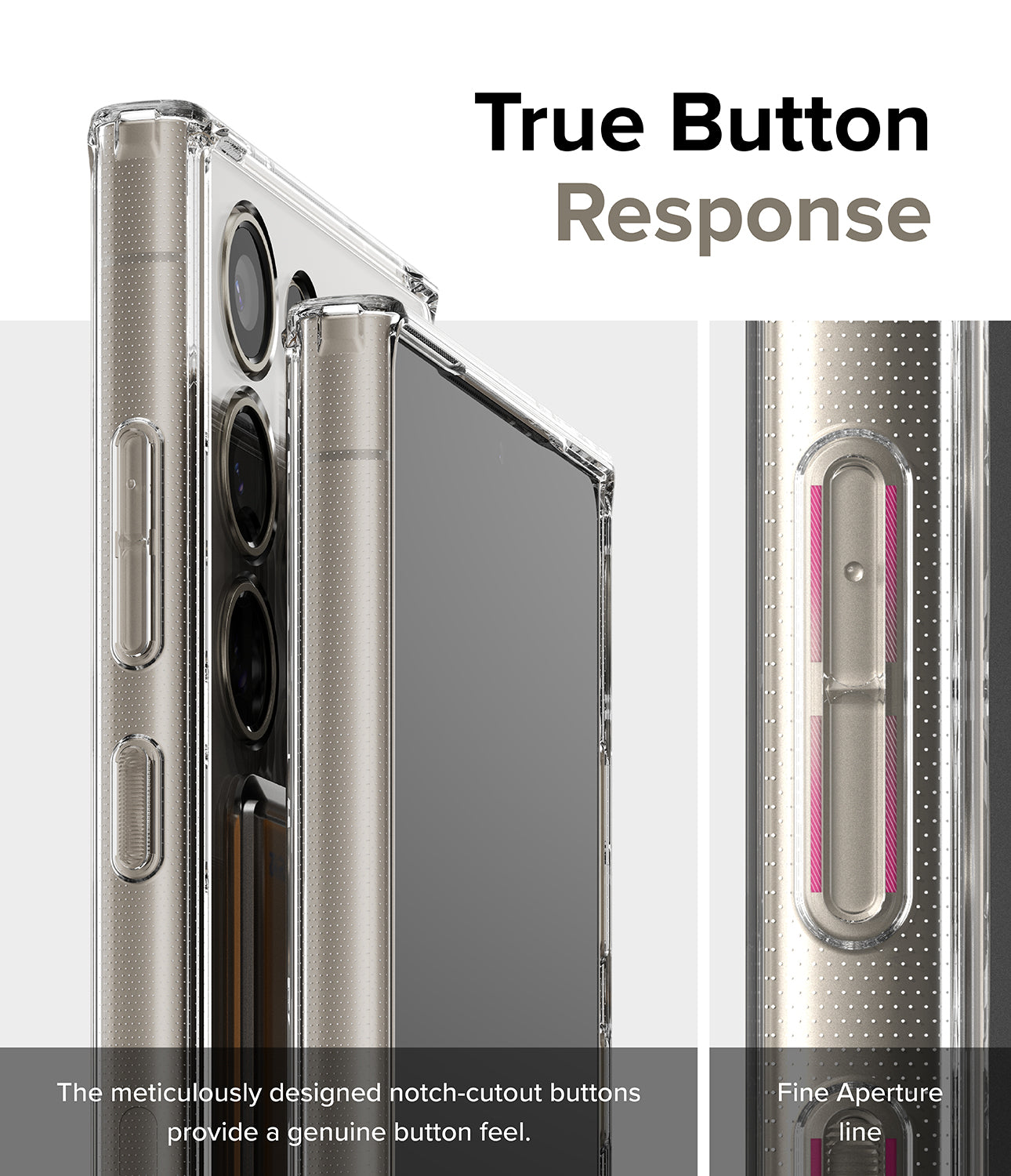 Galaxy S24 Ultra Case | Fusion Card - True Button Response. The meticulously designed notch-cutout buttons provide a genuine button feel. Fine Aperture Line