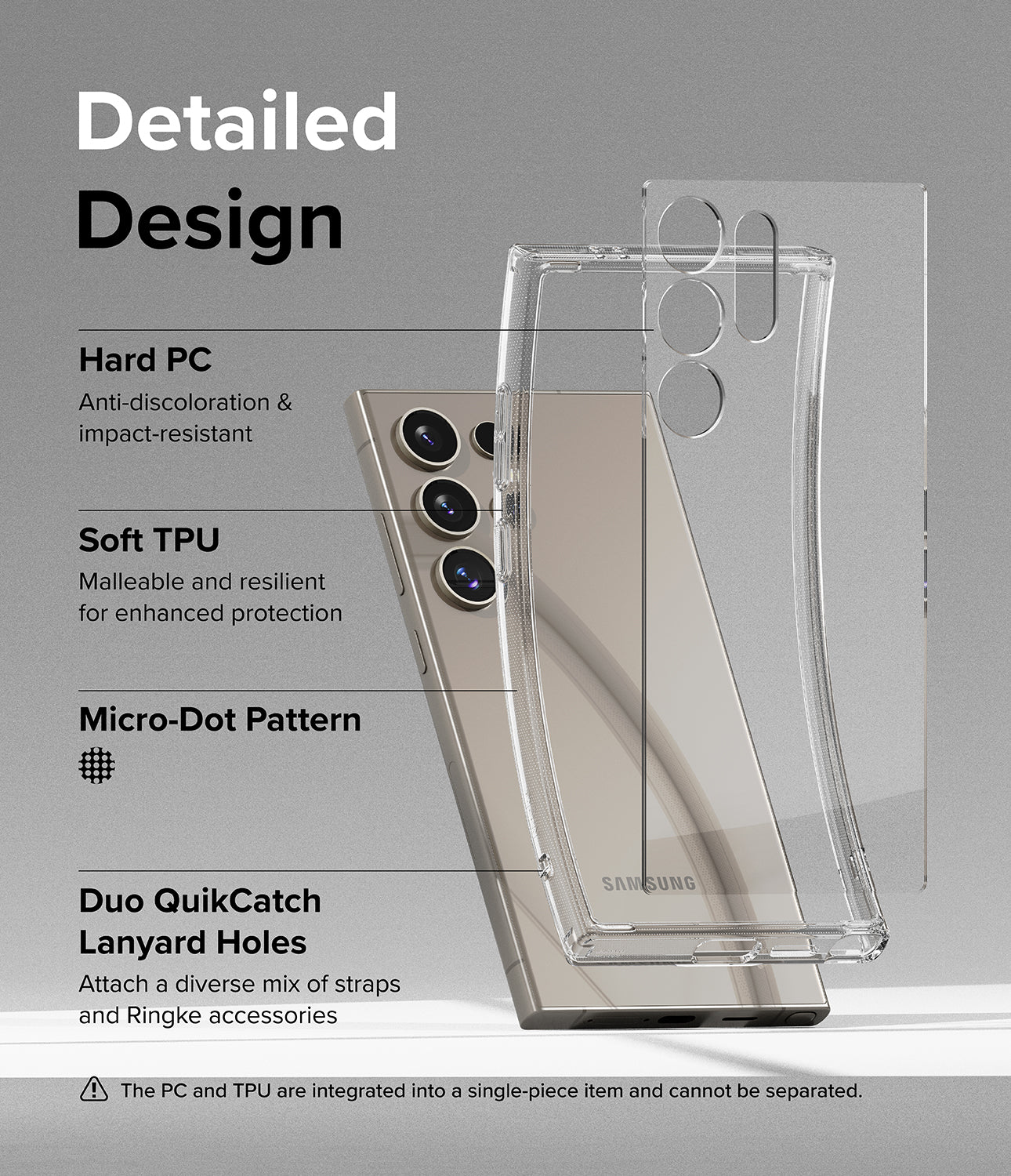 Galaxy S24 Ultra Case | Fusion - Detailed Design. Anti-discoloration and impact-resistant with Hard PC. Malleable and resilient for enhanced protection. Micro-Dot pattern. Duo QuikCatch Lanyard Holes