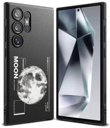 Galaxy S24 Ultra Case | Onyx Design - Four black phone cases with unique graphic prints displayed on white steps.