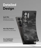 Galaxy S24 Ultra Case | Onyx Design - Detailed Design. Malleable and resilient for enhanced protection with Soft TPU. Embossed micro-dot design with non-slip pattern. Duo QuikCatch Lanyard Holes.