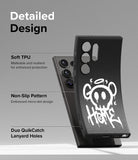 Galaxy S24 Ultra Case | Onyx Design - Graffiti 2 - Detailed Design. Malleable and resilient for enhanced protection with Soft TPU. Embossed micro-dot design with Non-Slip Pattern. Duo QuikCatch Lanyard Holes.