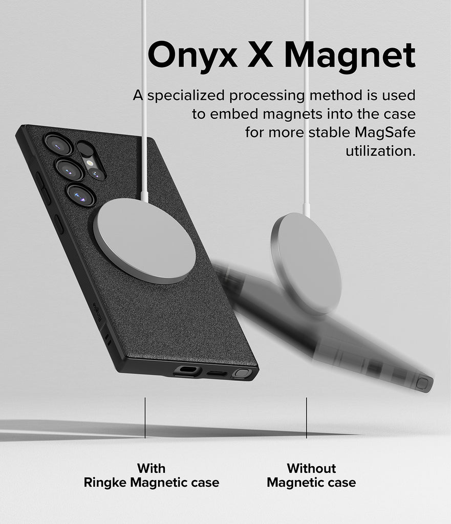 Galaxy S24 Ultra Case | Onyx Magnetic - Onyx X Magnet. A specialized processing method if used to embed magnets into the case for more stable MagSafe utilization.