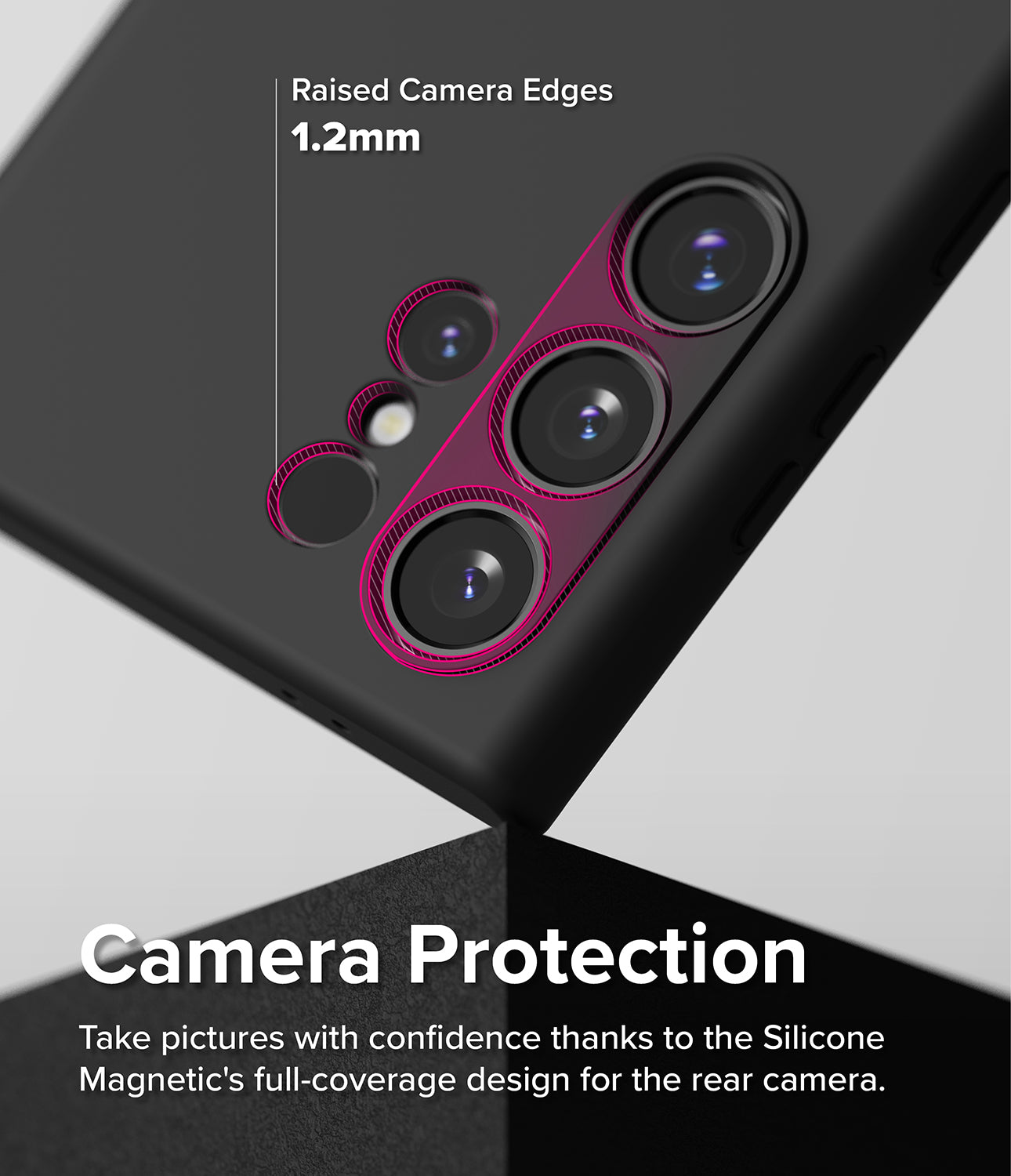 Galaxy S24 Ultra Case | Silicone Magnetic - Camera Protection. Take pictures with confidence thanks for the Silicone Magnetic's full-coverage design for the rear camera.