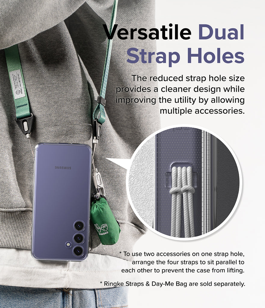 Galaxy S24 Case | Fusion - Versatile Dual Strap Holes. The reduced strap hole size provides a cleaner design while improving the utility by allowing multiple accessories.
