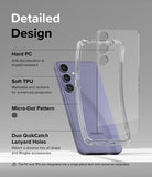 Galaxy S24 Case | Fusion - Detailed Design. Anti-discoloration and impact-resistant with Hard PC. Malleable and resilient for enhanced protection with Soft TPU. Micro-Dot Pattern. Duo QuikCatch Lanyard Holes to attach a diverse mix of straps and Ringke accessories.