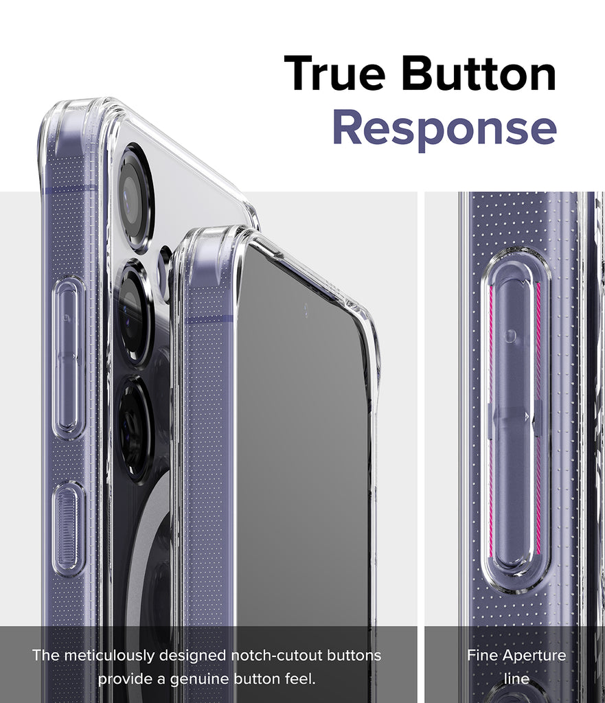 Galaxy S24 Case | Fusion Magnetic - True Button Response. The meticulously designed notch-cutout buttons provide a genuine button feel. Fine Aperture line