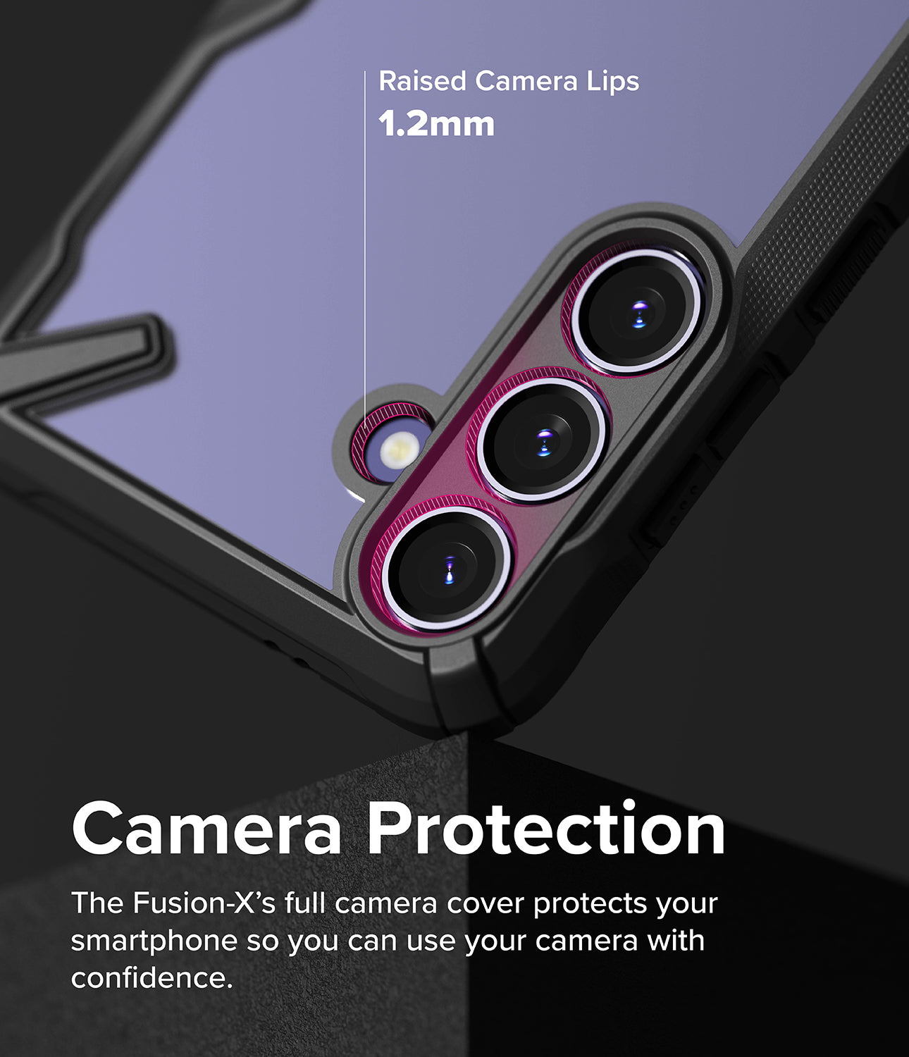 Galaxy S24 Case | Fusion-X - Black - Camera Protection. The Fusion-X's full camera cover protects your smartphone so you can use your camera with confidence.