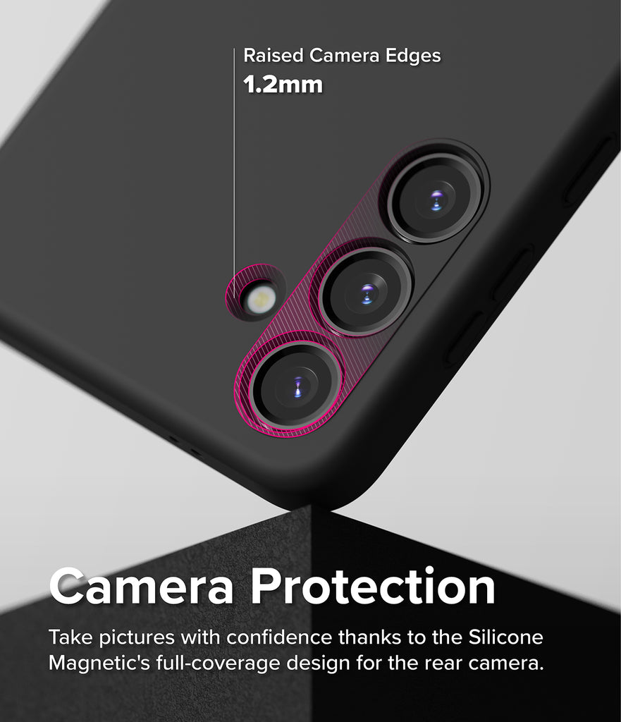 Galaxy S24 Case | Silicone Magnetic - Camera Protection. Take pictures with confidence thanks to the Silicone Magnetic's full-coverage design for the rear camera.