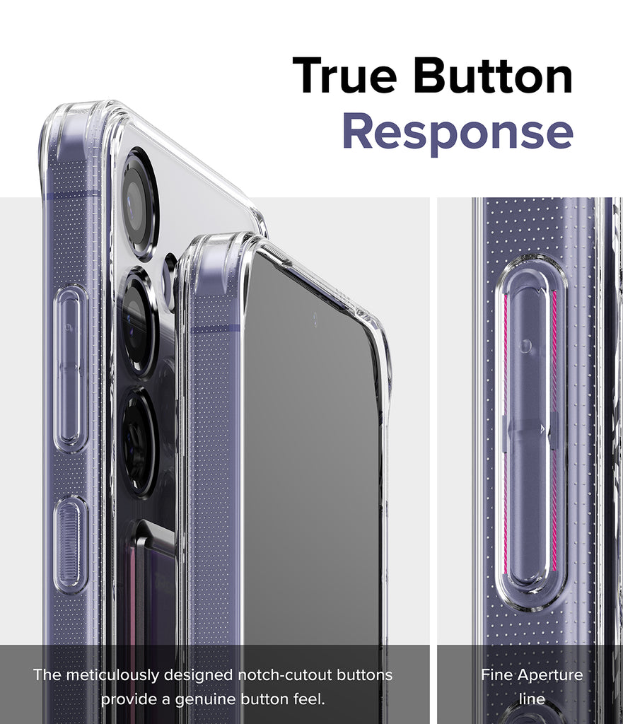 Galaxy S24 Case | Fusion Card - True Button Response. The meticulously designed notch-cutout buttons provide a genuine button feel. Fine Aperture line.
