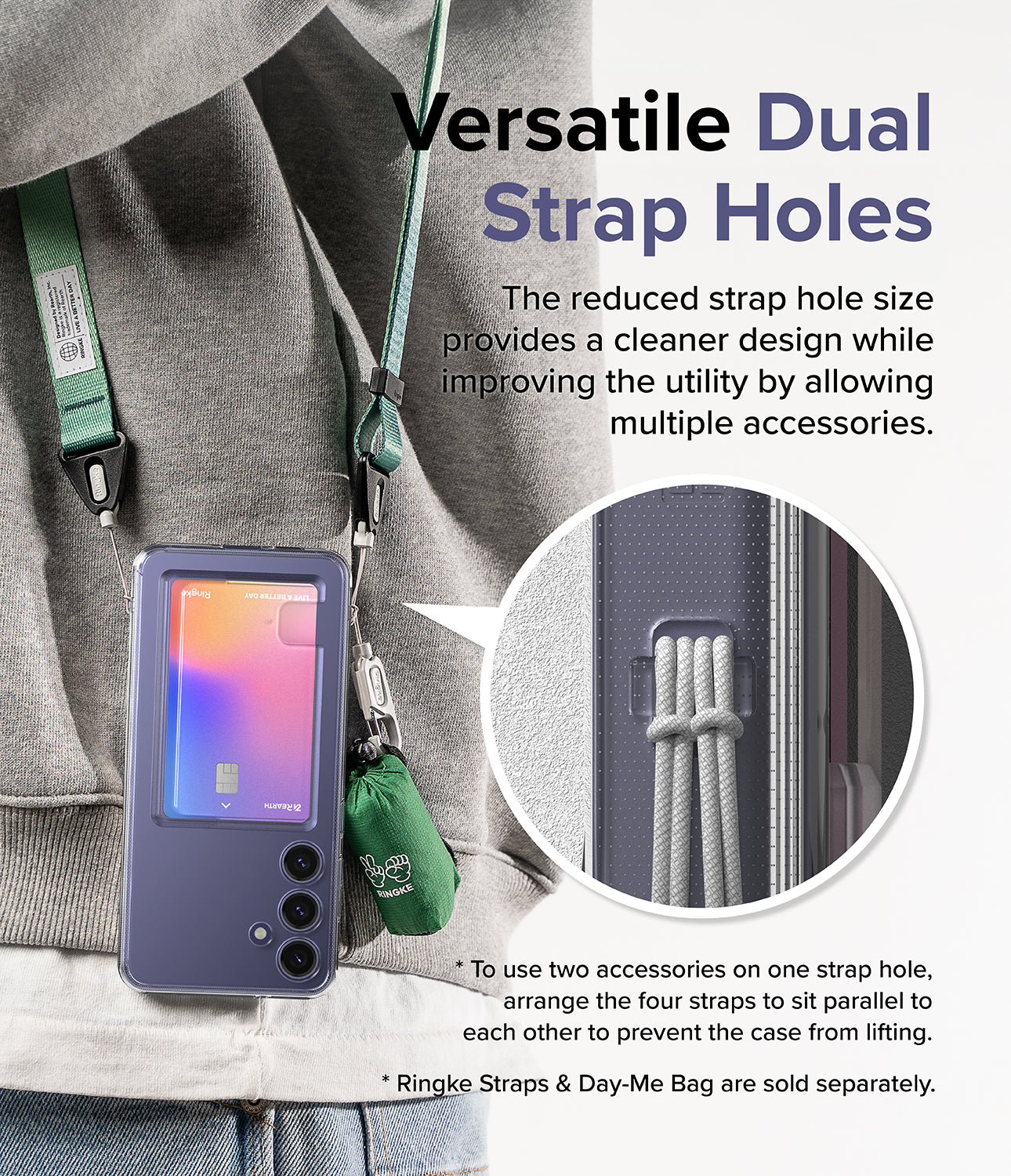 Galaxy S24 Plus Case | Fusion Card - Versatile Dual Strap Holes. The reduced strap hole size provides a cleaner design while improving the utility by allowing multiple accessories.