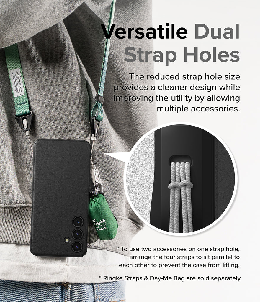 Galaxy S24 Plus Case | Onyx - Versatile Dual Strap Holes. The reduced strap hole size provides a cleaner design while improving the utility by allowing multiple accessories. 