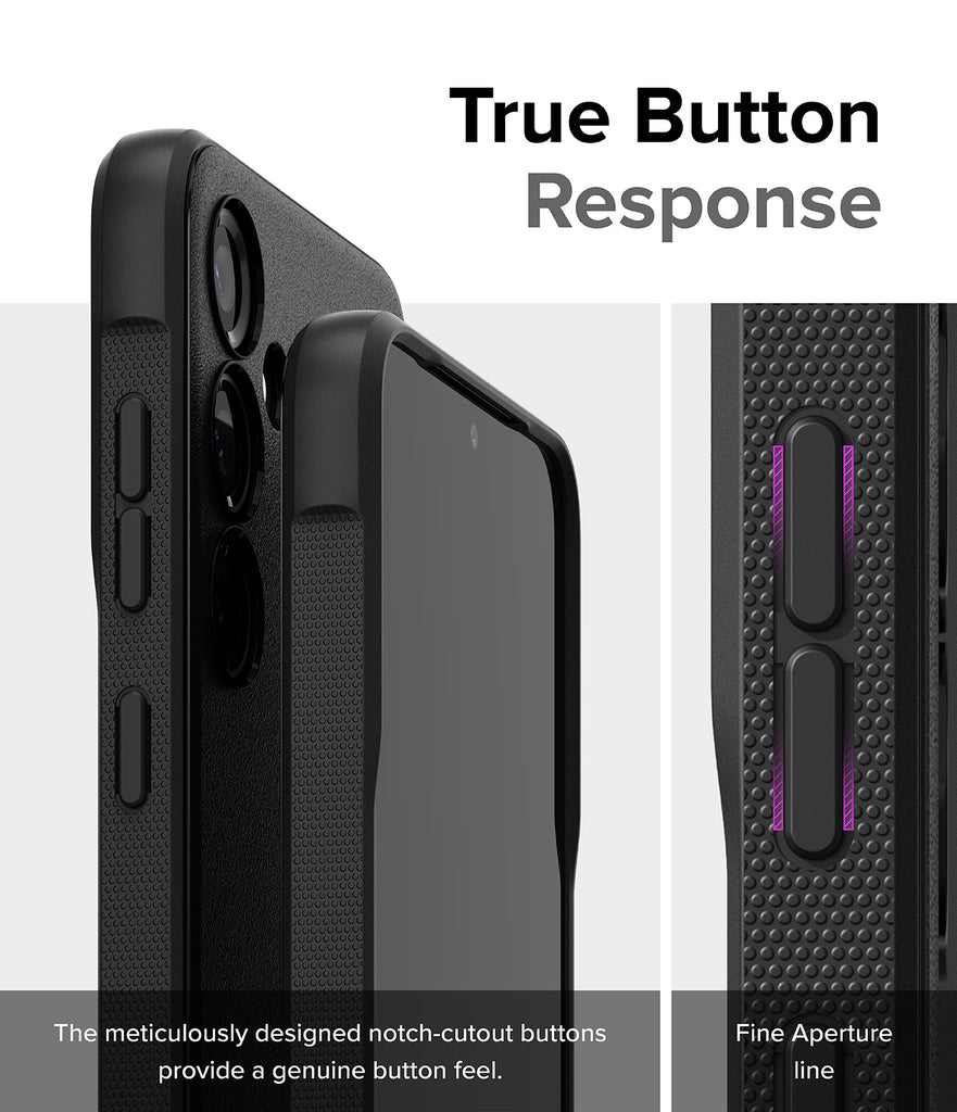 Galaxy S24 Plus Case | Onyx - True button Response. The meticulously designed notch-cutout buttons provide a genuine button feel.