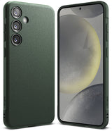 Galaxy S24 Case | Onyx - Multiple textured Onyx phone cases for Galaxy S24 arranged on a dark surface against a green wall.