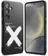 Galaxy S24 Plus Case | Onyx Design - Four black Galaxy S24+ cases with unique graphic prints floating above white blocks.