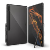 Galaxy Tab S8 Ultra Case | Fusion - Clear protective case on a tablet with an S Pen and abstract orange screen display.
