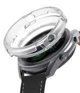 Galaxy Watch 3 45mm Case | Air Sports - A clear protective case hovering above a silver Galaxy Watch 3 with a black strap.