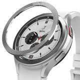 Galaxy Watch 4 Classic 42mm | Bezel Styling - Silver smartwatch with a tachymeter bezel ring and black silicone strap.