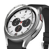 Galaxy Watch 4 Classic 42mm | Inner Bezel Styling - Silver metallic inner bezel ring hovering above a smartwatch face.