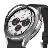 Galaxy Watch 4 Classic 42mm | Inner Bezel Styling - A black inner bezel ring hovering above a silver smartwatch face.