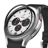 Galaxy Watch 4 Classic 42mm | Inner Bezel Styling - Black inner bezel ring hovering above a silver smartwatch face.
