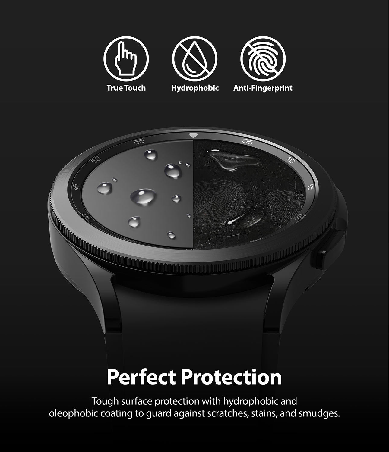 Galaxy Watch 4 Classic 42mm Screen Protector | Glass - R1 - Perfect Protection. Tough surface protection with hydrophobic and oleophobic coating to guard against scratches, stains, and smudges