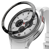 Galaxy Watch 4 Classic 46mm | Bezel Styling - Silver and black Galaxy Watch 4 Classic models with metallic bezel rings.