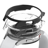 Galaxy Watch 4 Classic 46mm Case | Slim - Exploded view of a black and clear protective case hovering over a silver smartwatch.