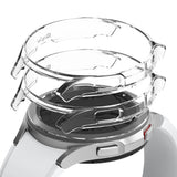 Galaxy Watch 4 Classic 42mm Case | Slim - Two transparent protective cases hovering above a silver smartwatch.