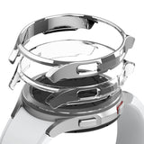 Galaxy Watch 4 Classic 42mm Case | Slim - A transparent, slim protective cover hovering above a silver Galaxy Watch 4.