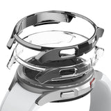 Galaxy Watch 4 Classic 42mm Case | Slim - Exploded view of a slim, transparent protective case hovering above a silver smartwatch.