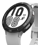 Galaxy Watch 4 44mm | Air Sports Black + Bezel Styling - Galaxy Watch 4 44mm - Silver smartwatch with black bezel styling, white sport band, and digital clock face showing 10:08.