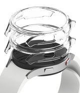 Galaxy Watch 4 40mm Case | Slim - Two clear, slim protective cases stacked above a white Galaxy Watch 4.