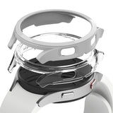 Galaxy Watch 4 40mm Case | Slim - Exploded view of a white smartwatch with a clear protective case and a white frame.