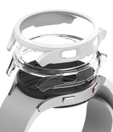 Galaxy Watch 4 (44mm) Case | Slim - Exploded view of a white and clear protective case hovering over a Galaxy Watch 4.