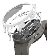 Galaxy Watch 5 Pro Case | Slim - A white and clear protective case hovering above a grey Galaxy Watch 5 Pro.