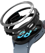Galaxy Watch 5 44mm | Air Sports Black + Bezel Styling - Exploded view of a smartwatch with a black bezel and silver ring.