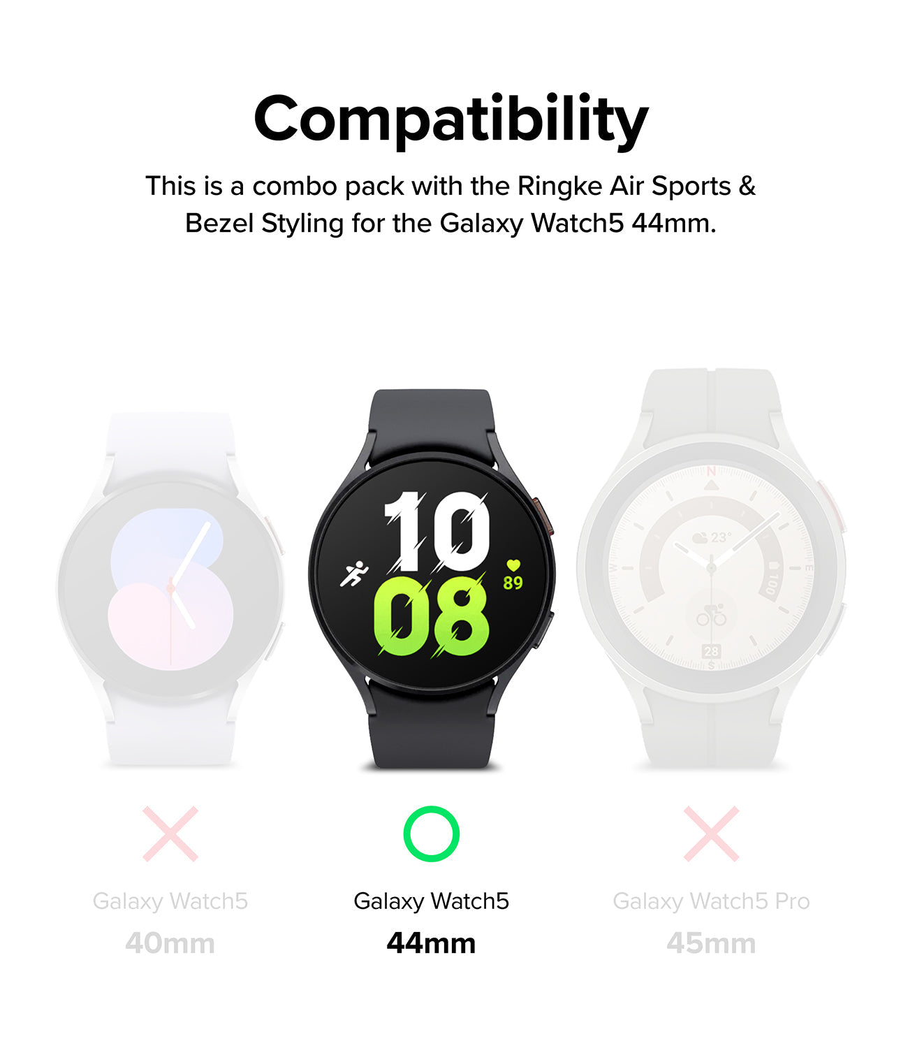 Galaxy Watch 5 44mm Case | Air Sports Black & Bezel Styling Galaxy Watch 5 44mm Case | Air Sports Black & Bezel Styling