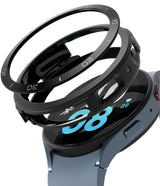 Galaxy Watch 5 44mm | Air Sports Black + Bezel Styling - Exploded view of a black bezel accessory hovering over a smartwatch.