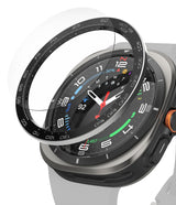 Galaxy Watch Ultra | Bezel Styling Premium & Glass - Black tachymeter bezel ring hovering above a Galaxy Watch Ultra.