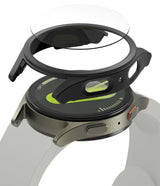 Galaxy Watch 7 (40mm) | Slim & Glass - Exploded view of a smartwatch with a protective black frame and glass screen cover.
