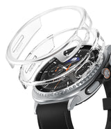 Galaxy Watch 8 Classic 46mm Case | Slim - Transparent protective case hovering above a Galaxy Watch with black strap.